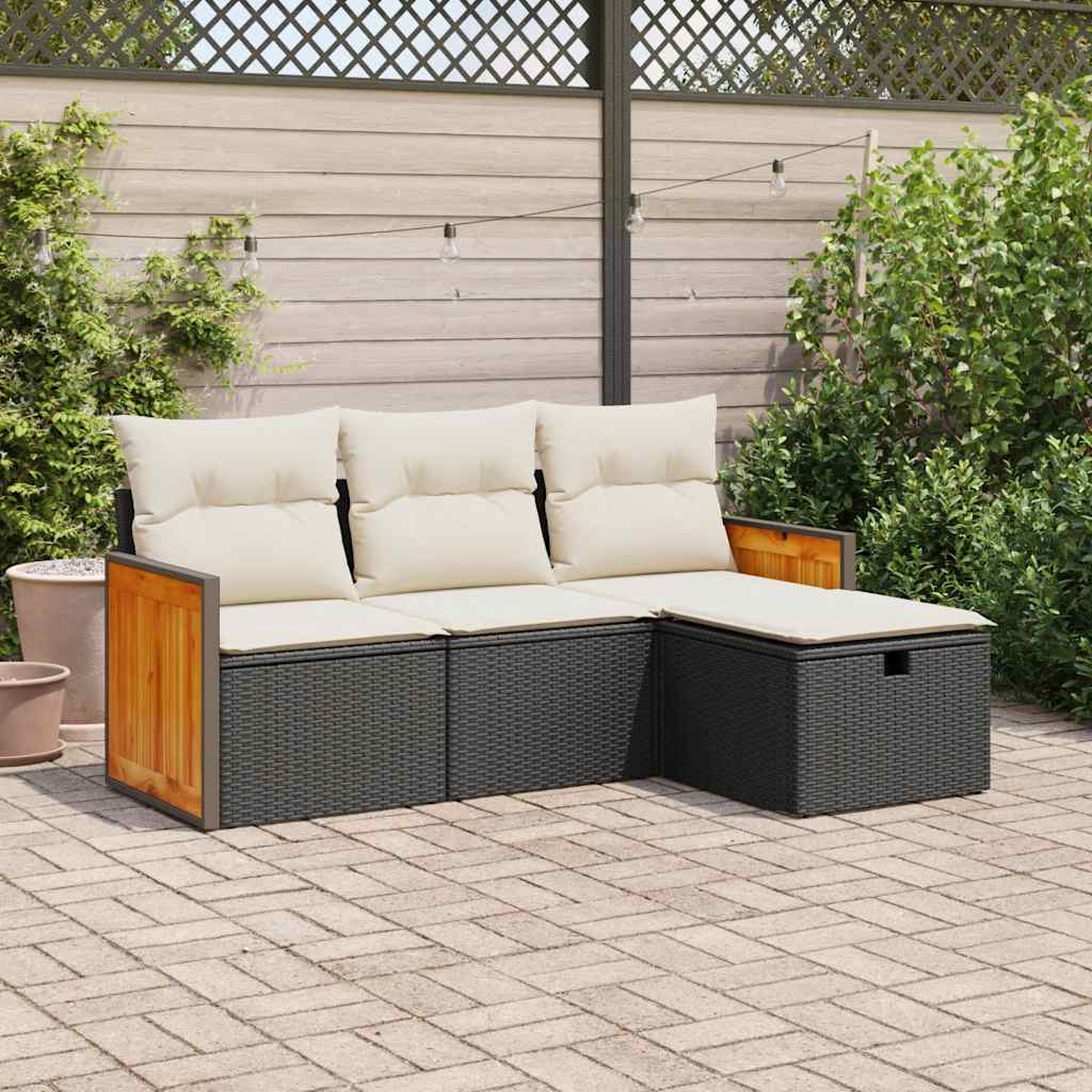 Set mobilier de grădină cu perne, 4 piese, negru, poliratan GartenMobel Dekor