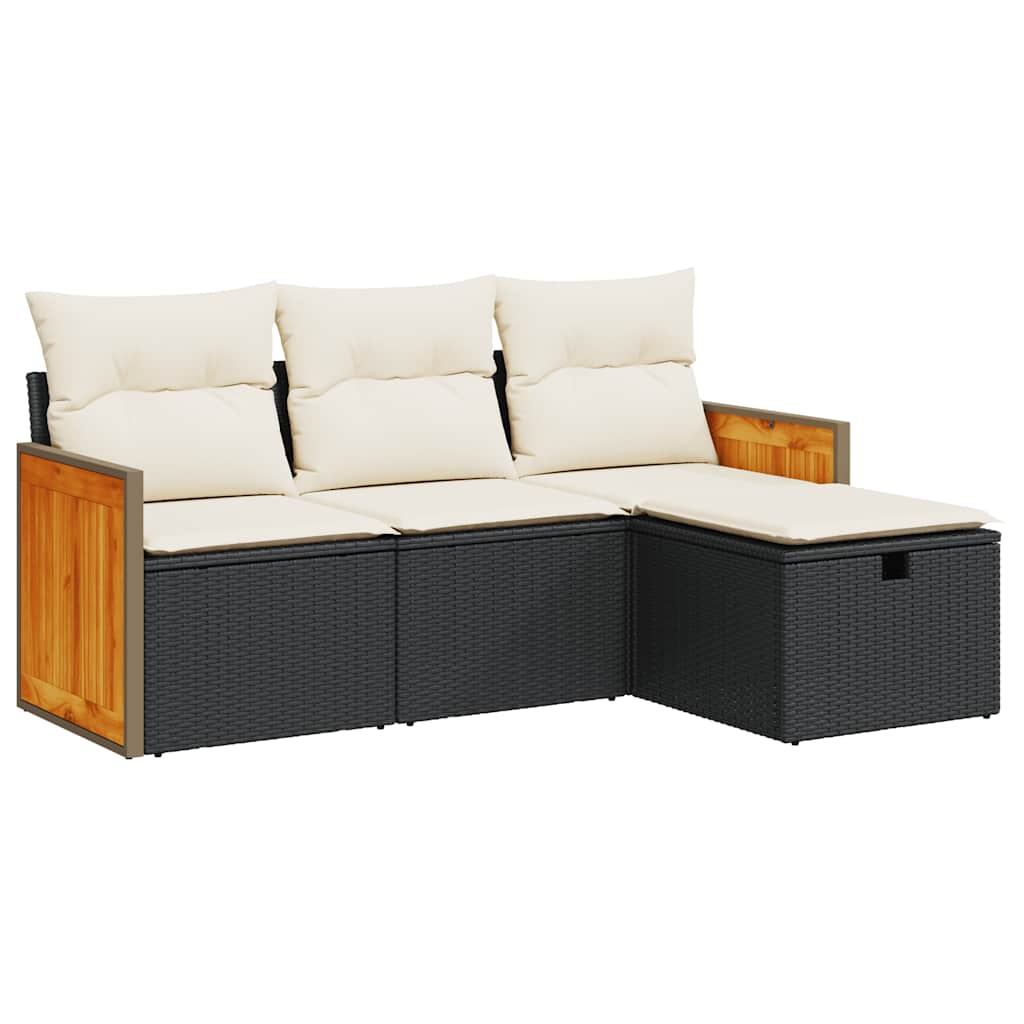Set mobilier de grădină cu perne, 4 piese, negru, poliratan GartenMobel Dekor