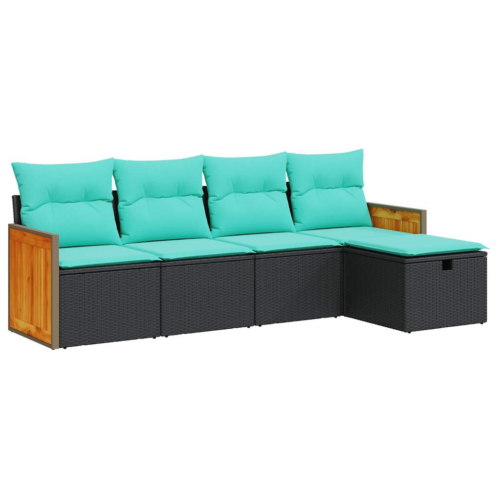 Set mobilier de grădină cu perne, 5 piese, negru, poliratan GartenMobel Dekor