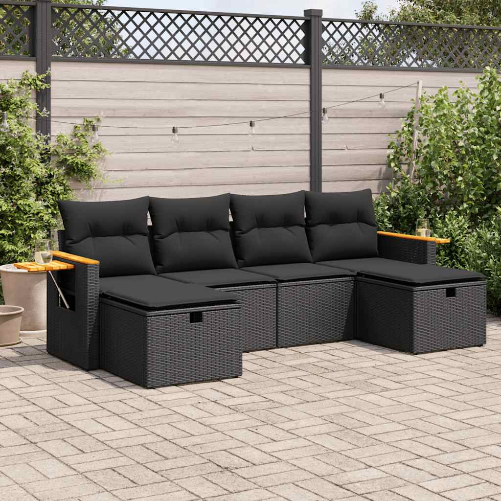 Set mobilier de grădină cu perne, 6 piese, negru, poliratan GartenMobel Dekor