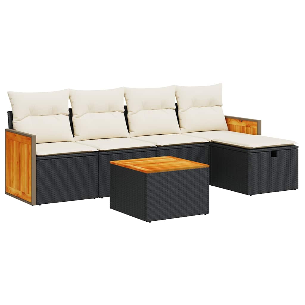 Set mobilier de grădină cu perne, 6 piese, negru, poliratan GartenMobel Dekor