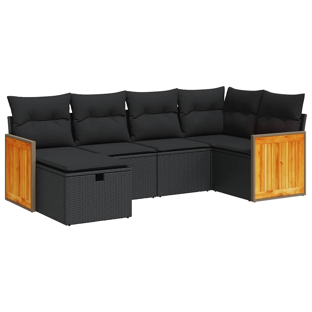Set mobilier de grădină cu perne, 6 piese, negru, poliratan GartenMobel Dekor