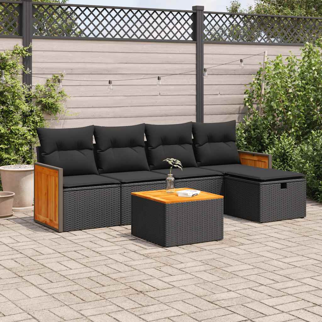 Set mobilier de grădină cu perne, 6 piese, negru, poliratan GartenMobel Dekor