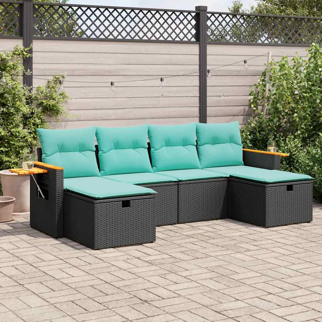 Set mobilier de grădină cu perne, 6 piese, negru, poliratan GartenMobel Dekor