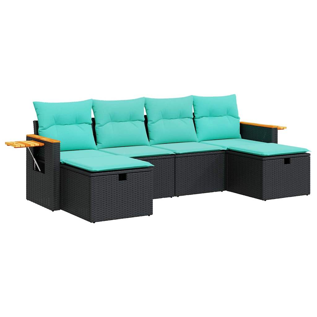 Set mobilier de grădină cu perne, 6 piese, negru, poliratan GartenMobel Dekor