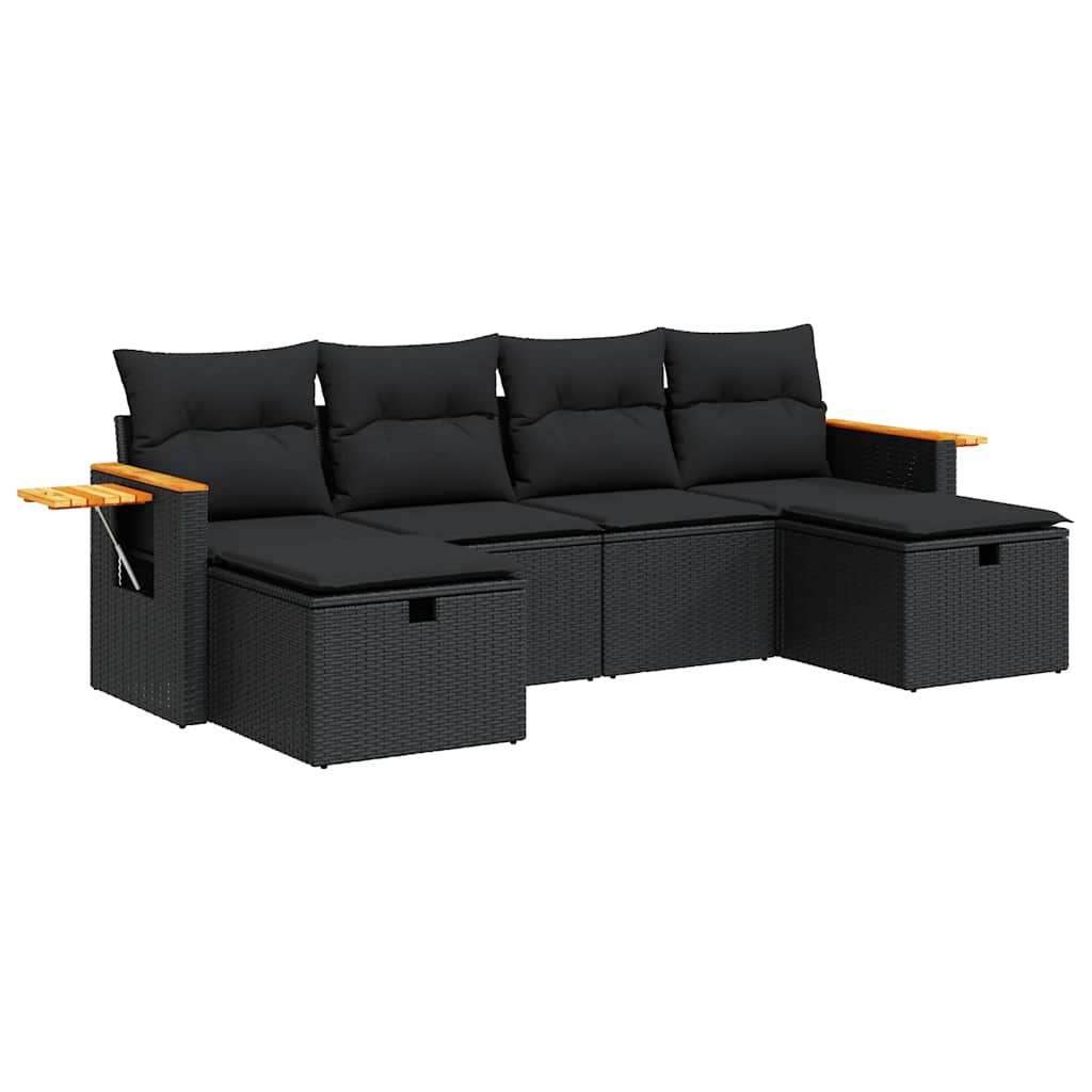 Set mobilier de grădină cu perne, 6 piese, negru, poliratan GartenMobel Dekor