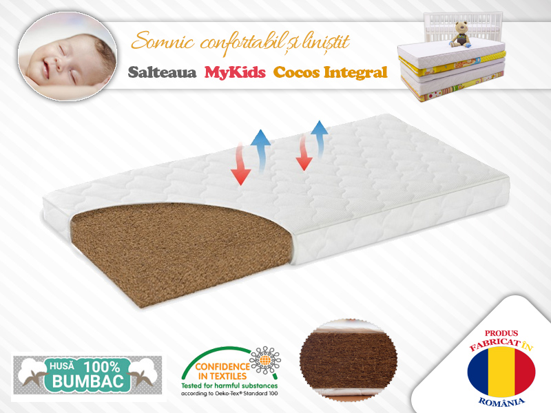 Saltea MyKids Fibra De Cocos Integral 120x60x10 Husa Bumbac Matlasat