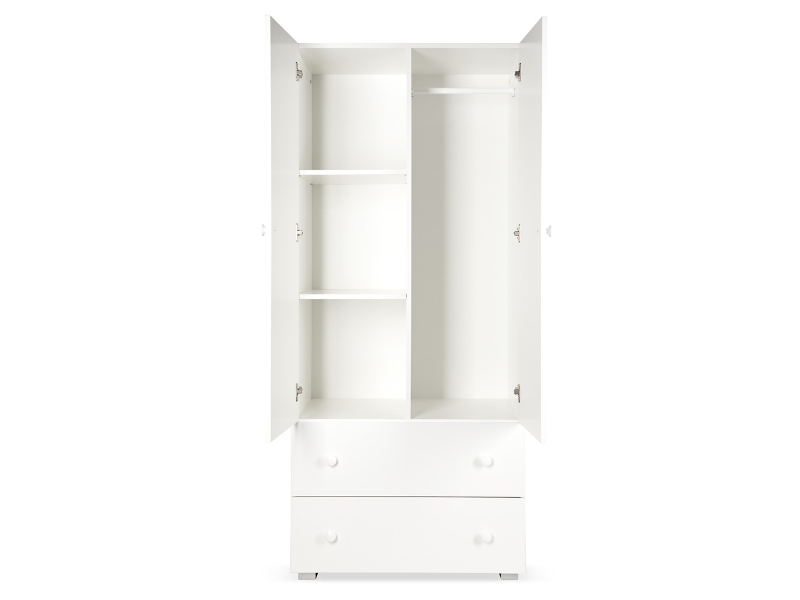 Dulap pentru copii Klups Paula alb, cu 2 uși și 2 sertare