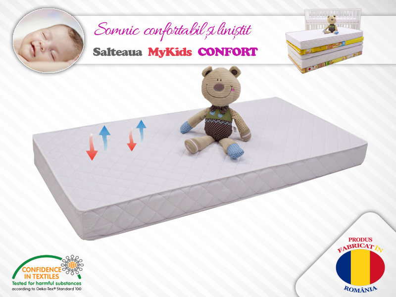 Set mobilier cameră bebe MyKids HAPPY cu pătuț, comodă și saltea cocos