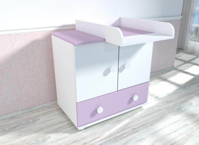 Set mobilier cameră bebe MyKids HAPPY cu pătuț, comodă și saltea cocos