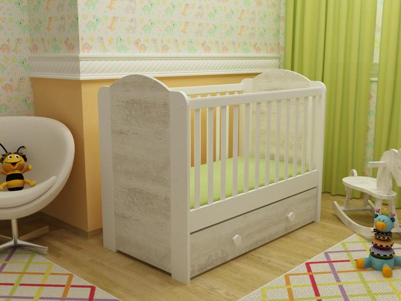 Set mobilier cameră bebe MyKids HAPPY cu pătuț, comodă și saltea cocos