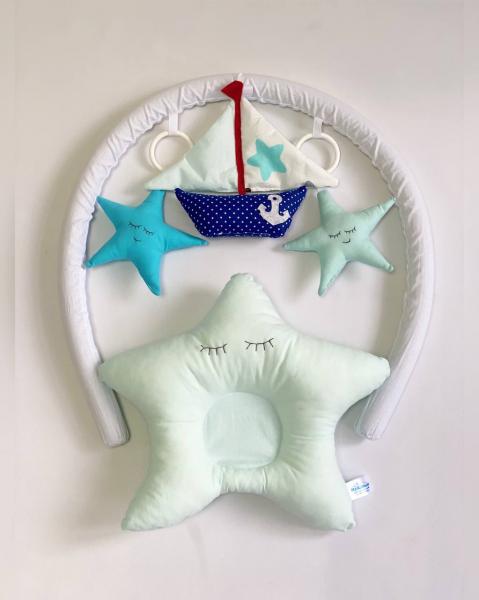 Babynest pentru bebelusi MyKids Standard Sailor Blue cu arcada si pernita