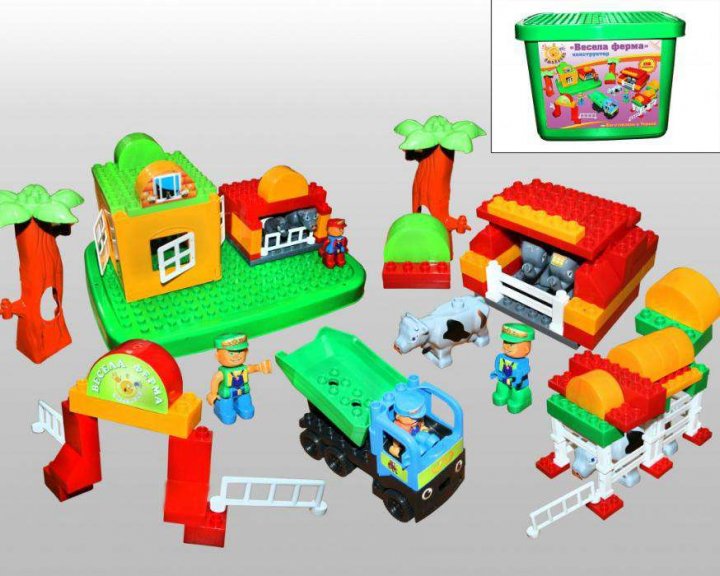 Cuburi de constructie Funny Farm, 154 piese, set educativ pentru copii