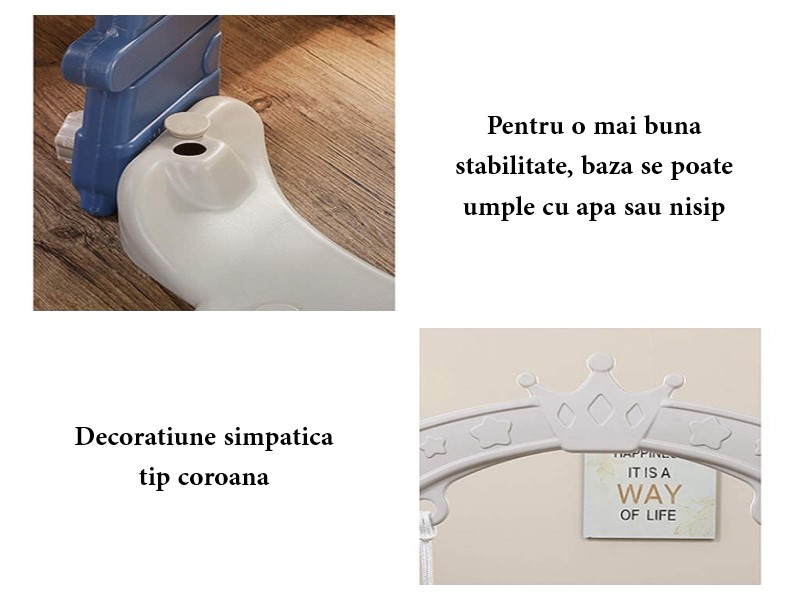 Tobogan pentru copii MyKids cu leagan si cos de baschet, Castel Blue