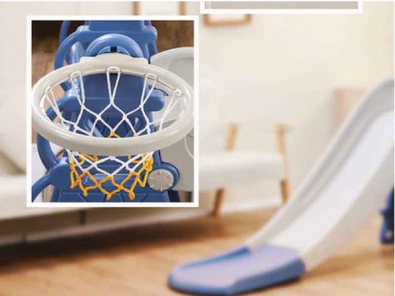 Tobogan pentru copii MyKids cu leagan si cos de baschet, Castel Blue