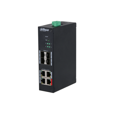 Switch cu 8 porturi Dahua HS4408-4ET-96, 4 porturi PoE 10/100 Mbps, 4 porturi SFP 1000 Mbps, PoE Watchdog, Hardened Switch SafetyGuard Surveillance