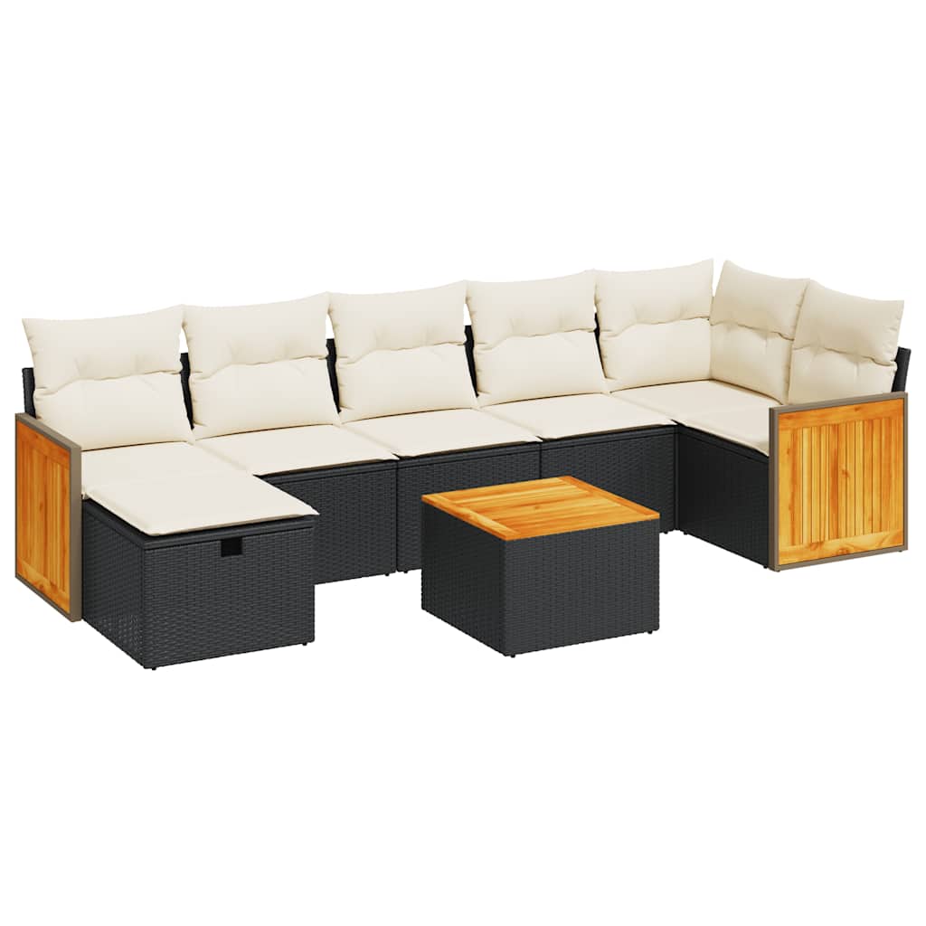 Set mobilier de grădină cu perne, 8 piese, negru, poliratan GartenMobel Dekor