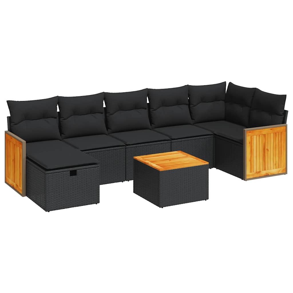 Set mobilier de grădină cu perne, 8 piese, negru, poliratan GartenMobel Dekor