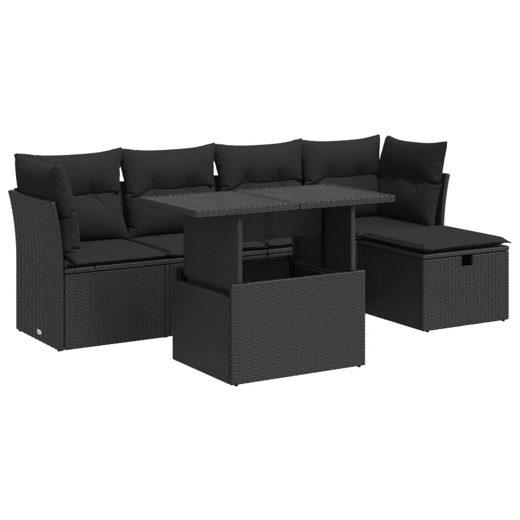 Set mobilier de grădină cu perne, 6 piese, negru, poliratan GartenMobel Dekor