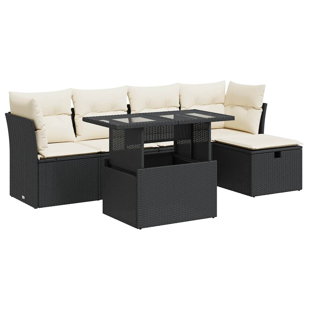 Set mobilier de grădină cu perne, 6 piese, negru, poliratan GartenMobel Dekor