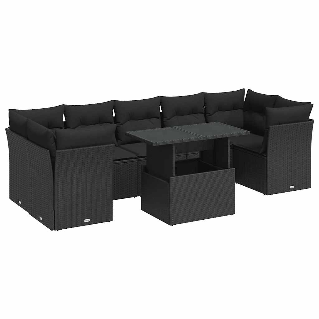 Set mobilier de grădină cu perne, 8 piese, negru, poliratan GartenMobel Dekor