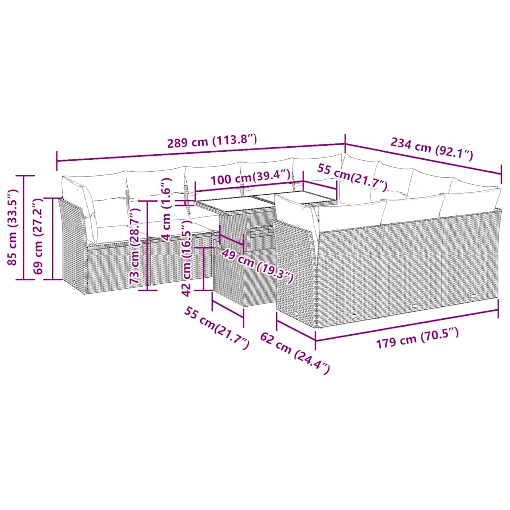 Set canapele de grădină cu perne, 11 piese, negru, poliratan GartenMobel Dekor