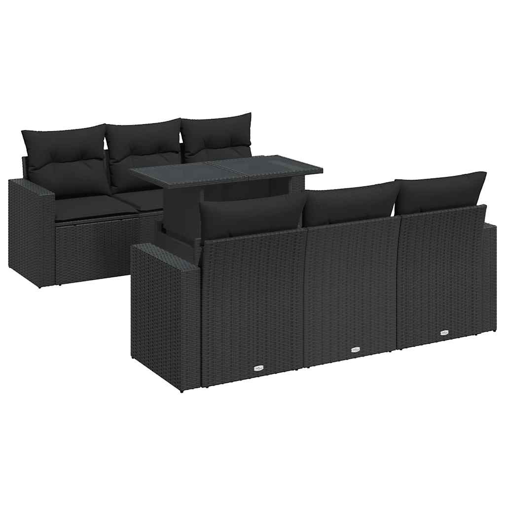 Set canapele de grădină cu perne, 7 piese, negru, poliratan GartenMobel Dekor