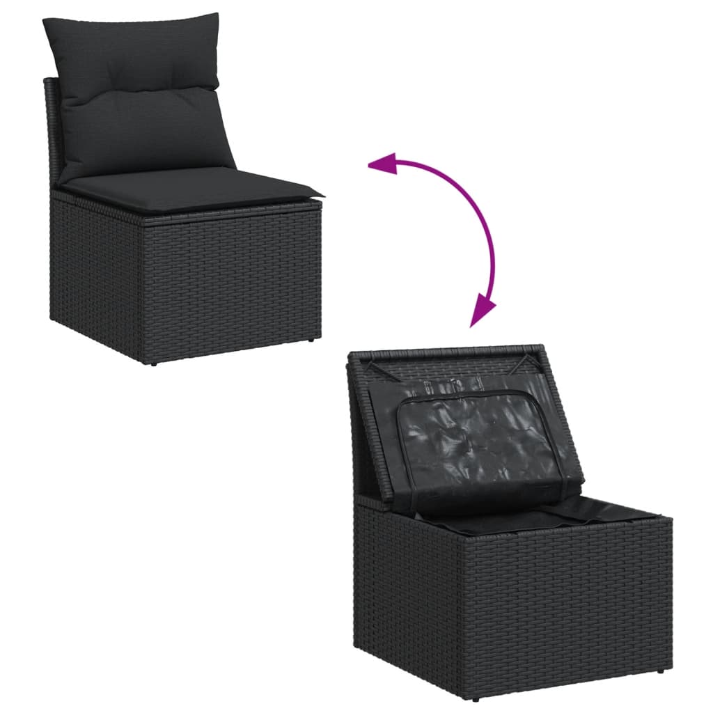 Set mobilier de grădină cu perne, 8 piese, negru, poliratan GartenMobel Dekor