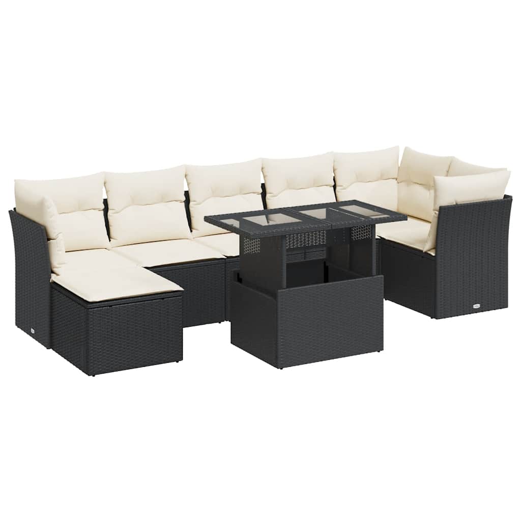 Set mobilier de grădină cu perne, 8 piese, negru, poliratan GartenMobel Dekor