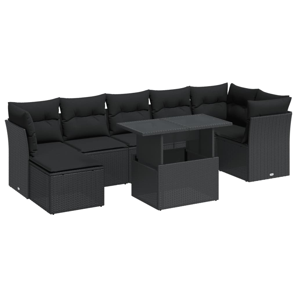 Set mobilier de grădină cu perne, 8 piese, negru, poliratan GartenMobel Dekor