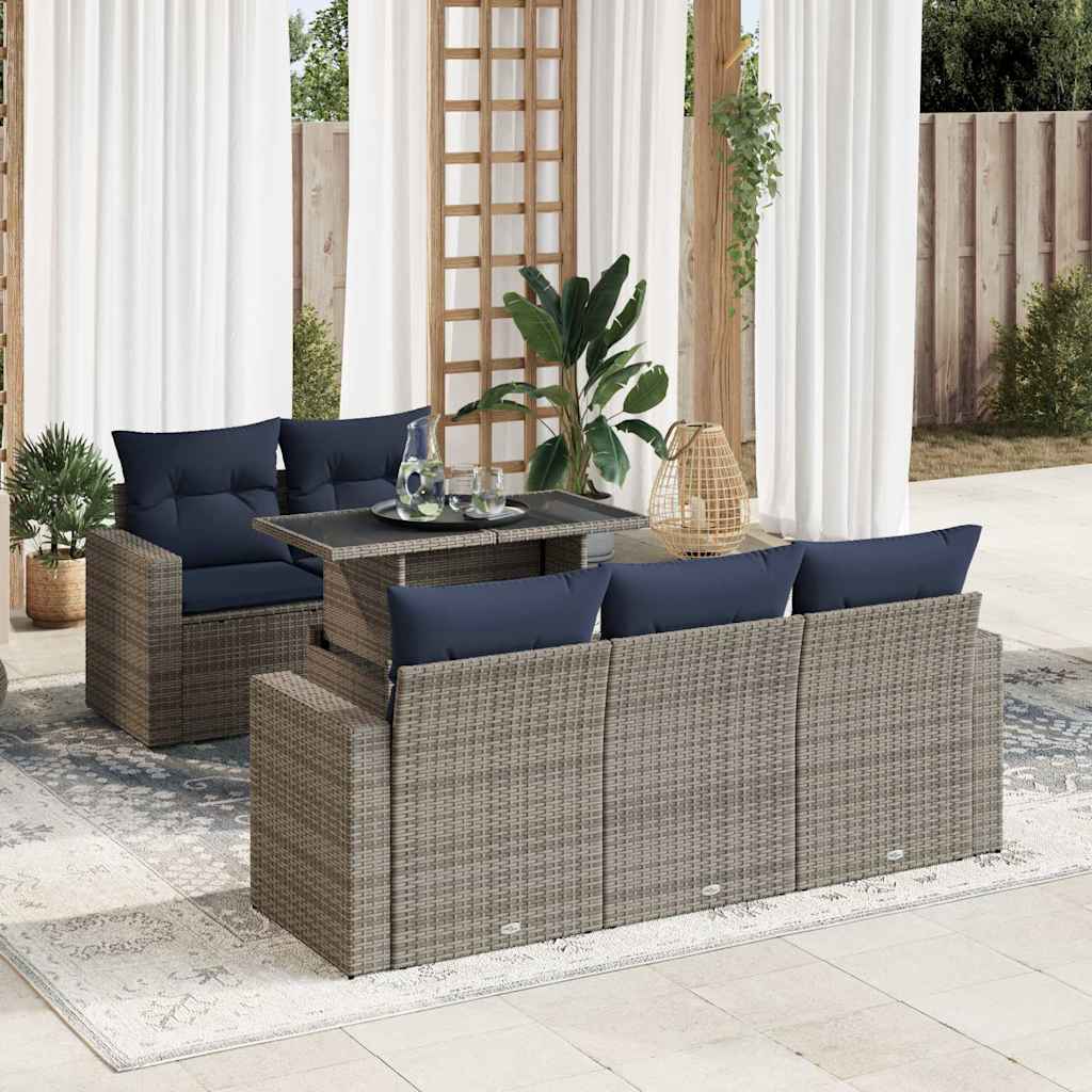 Set mobilier grădină cu perne 6 piese gri poliratan/lemn acacia GartenMobel Dekor