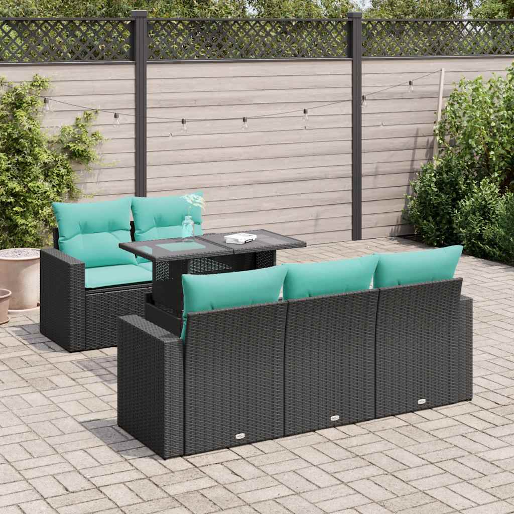 Set mobilier grădină perne 6 piese negru poliratan/lemn acacia GartenMobel Dekor