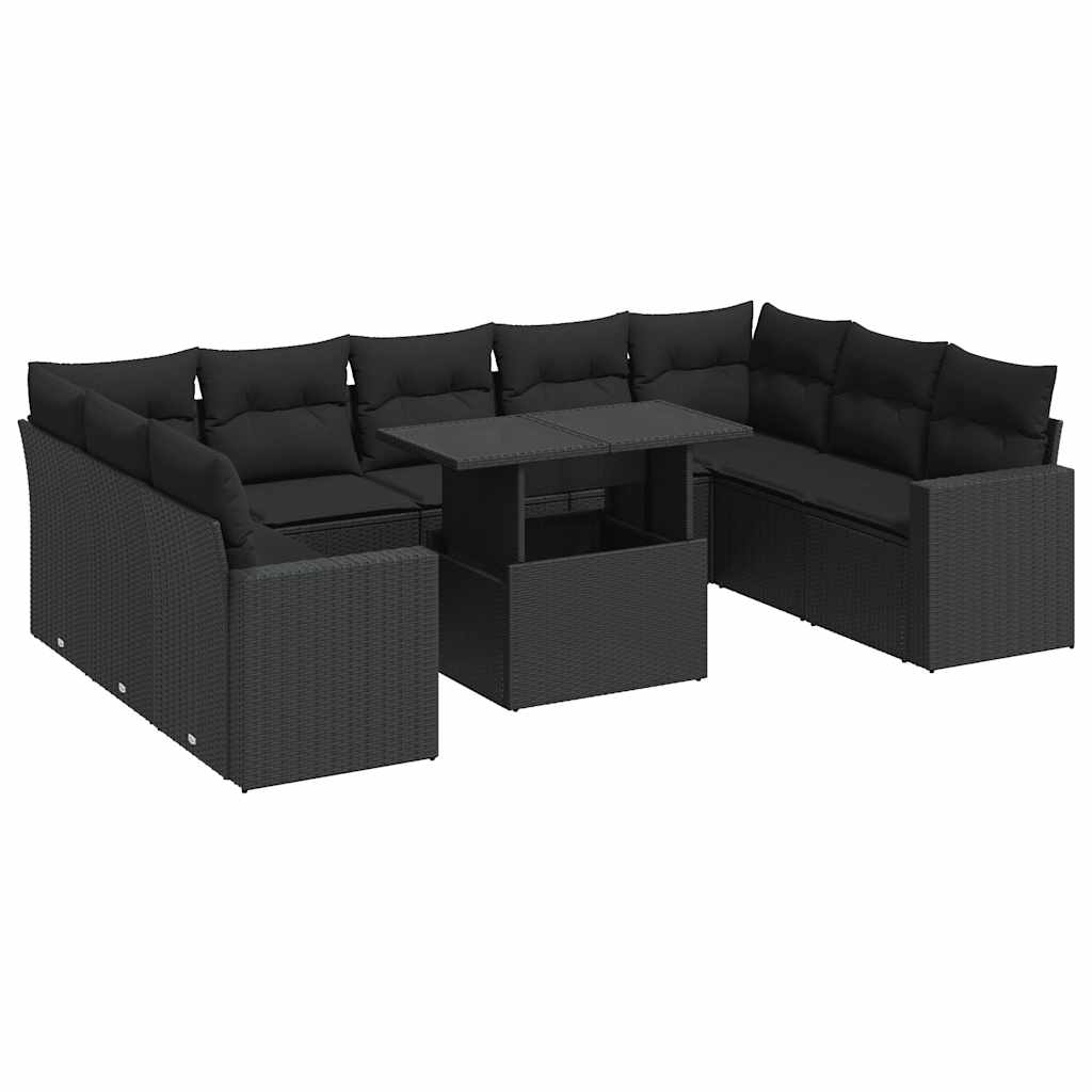 Set canapele de grădină cu perne, 10 piese, negru, poliratan GartenMobel Dekor