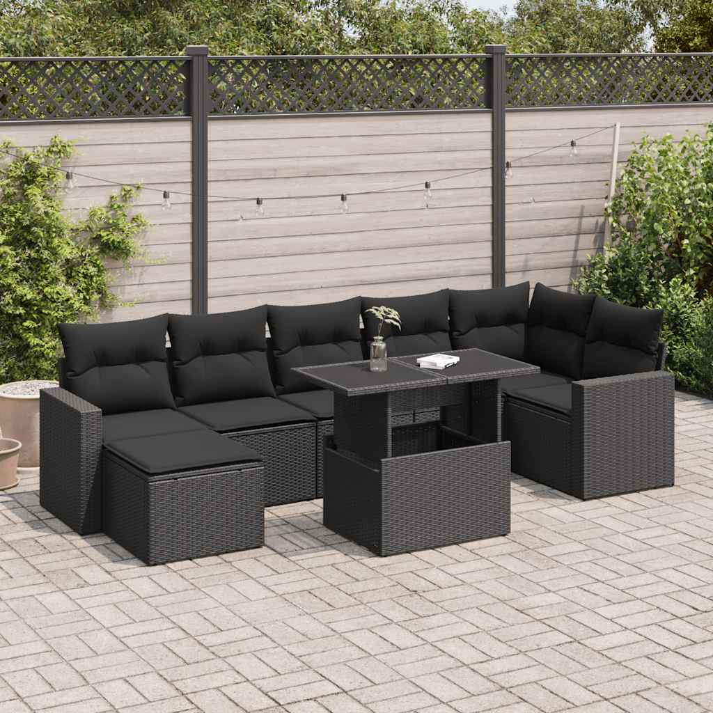 Set mobilier de grădină cu perne, 8 piese, negru, poliratan GartenMobel Dekor