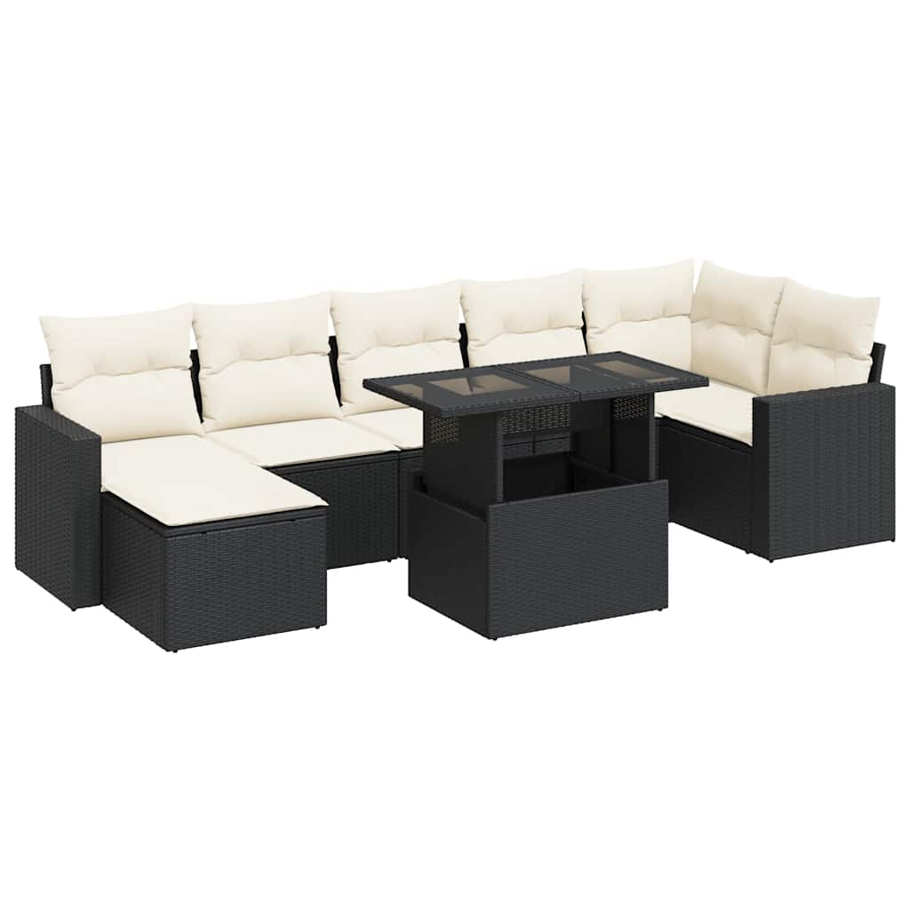 Set mobilier de grădină cu perne, 8 piese, negru, poliratan GartenMobel Dekor