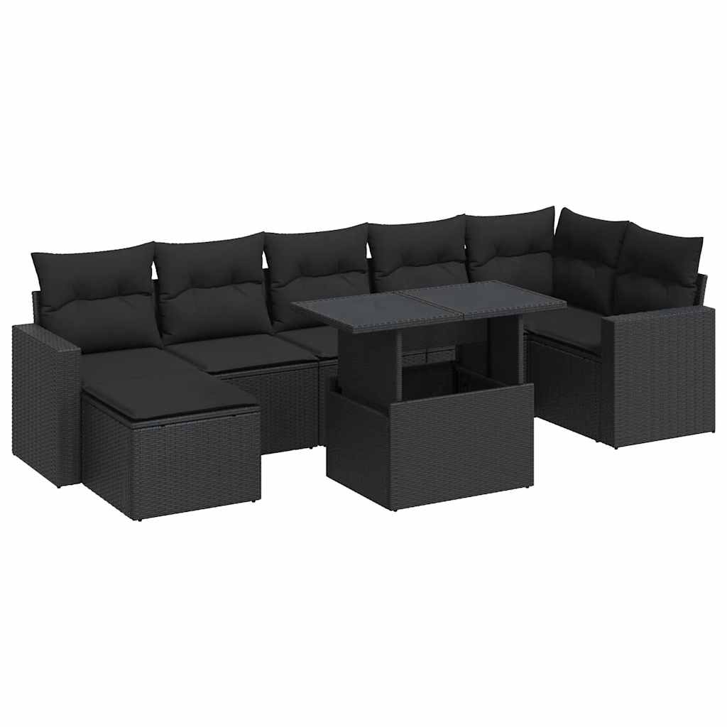 Set mobilier de grădină cu perne, 8 piese, negru, poliratan GartenMobel Dekor