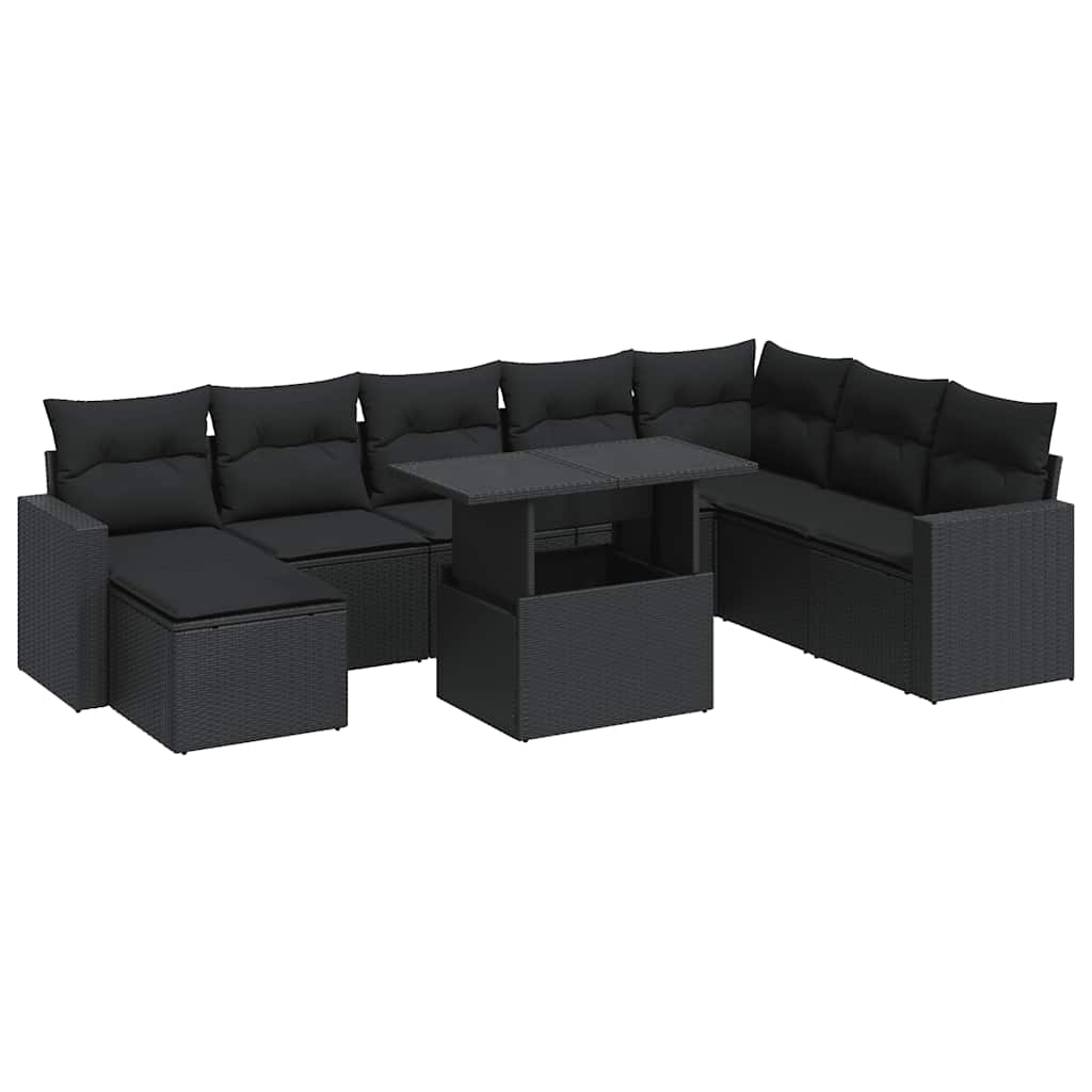 Set mobilier de grădină cu perne, 9 piese, negru, poliratan GartenMobel Dekor