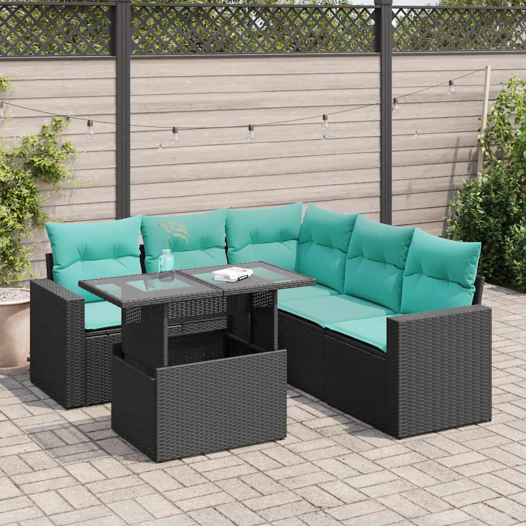 Set mobilier grădină perne 6 piese negru poliratan/lemn acacia GartenMobel Dekor