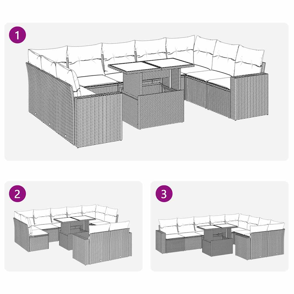 Set canapele de grădină cu perne, 10 piese, negru, poliratan GartenMobel Dekor