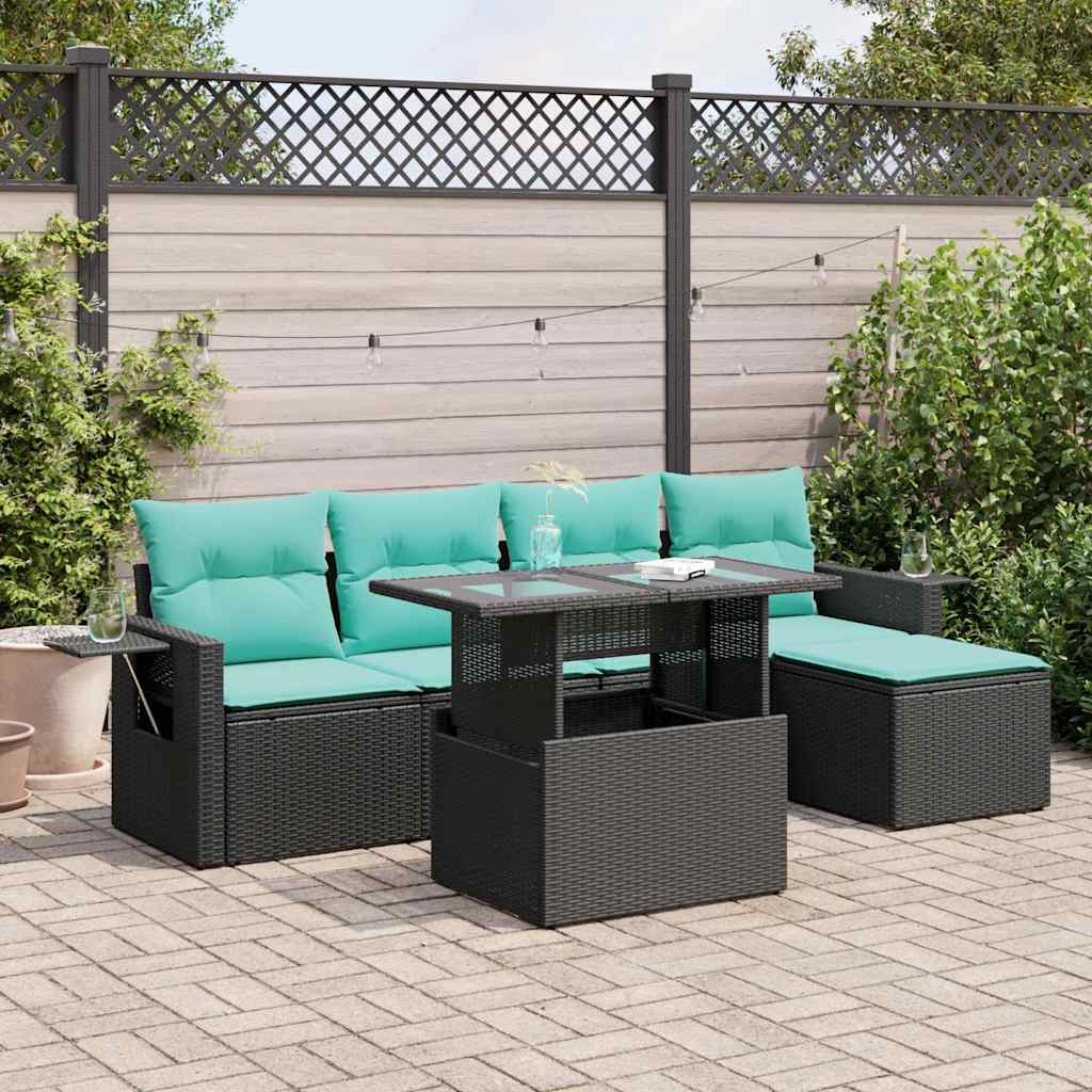 Set canapele de grădină cu perne, 6 piese, negru, poliratan GartenMobel Dekor