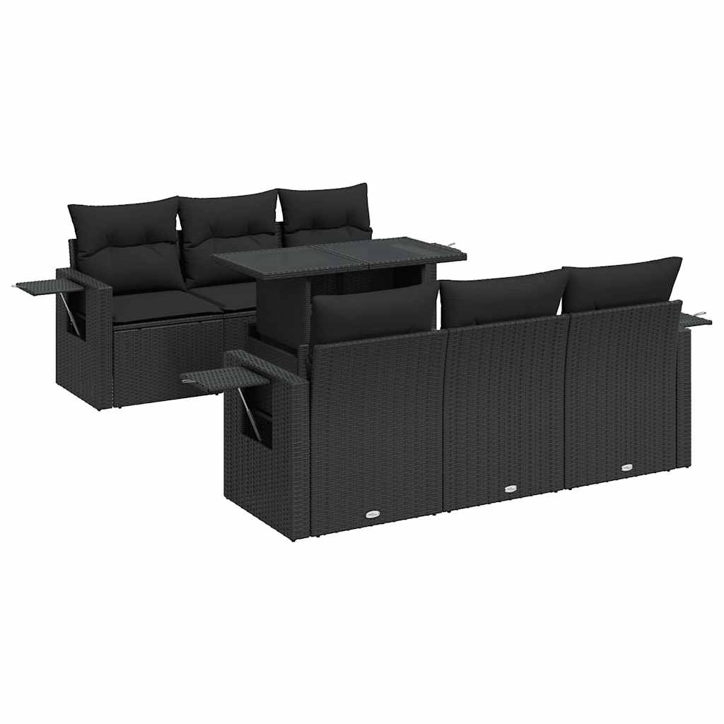 Set canapele de grădină cu perne, 7 piese, negru, poliratan GartenMobel Dekor