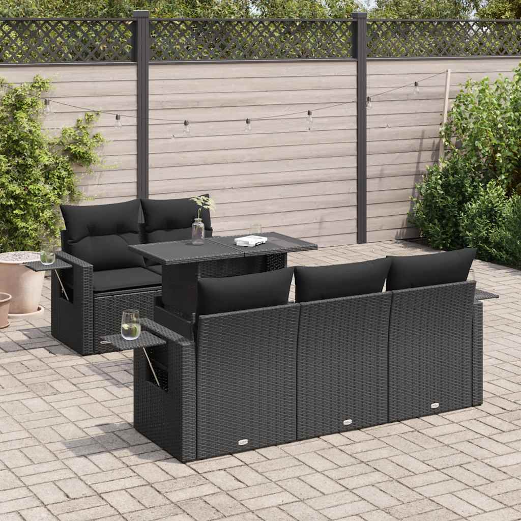 Set mobilier de grădină cu perne, 6 piese, negru, poliratan GartenMobel Dekor