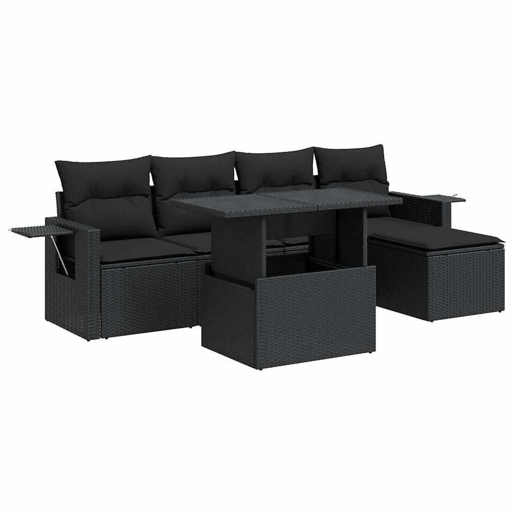 Set mobilier de grădină cu perne, 6 piese, negru, poliratan GartenMobel Dekor