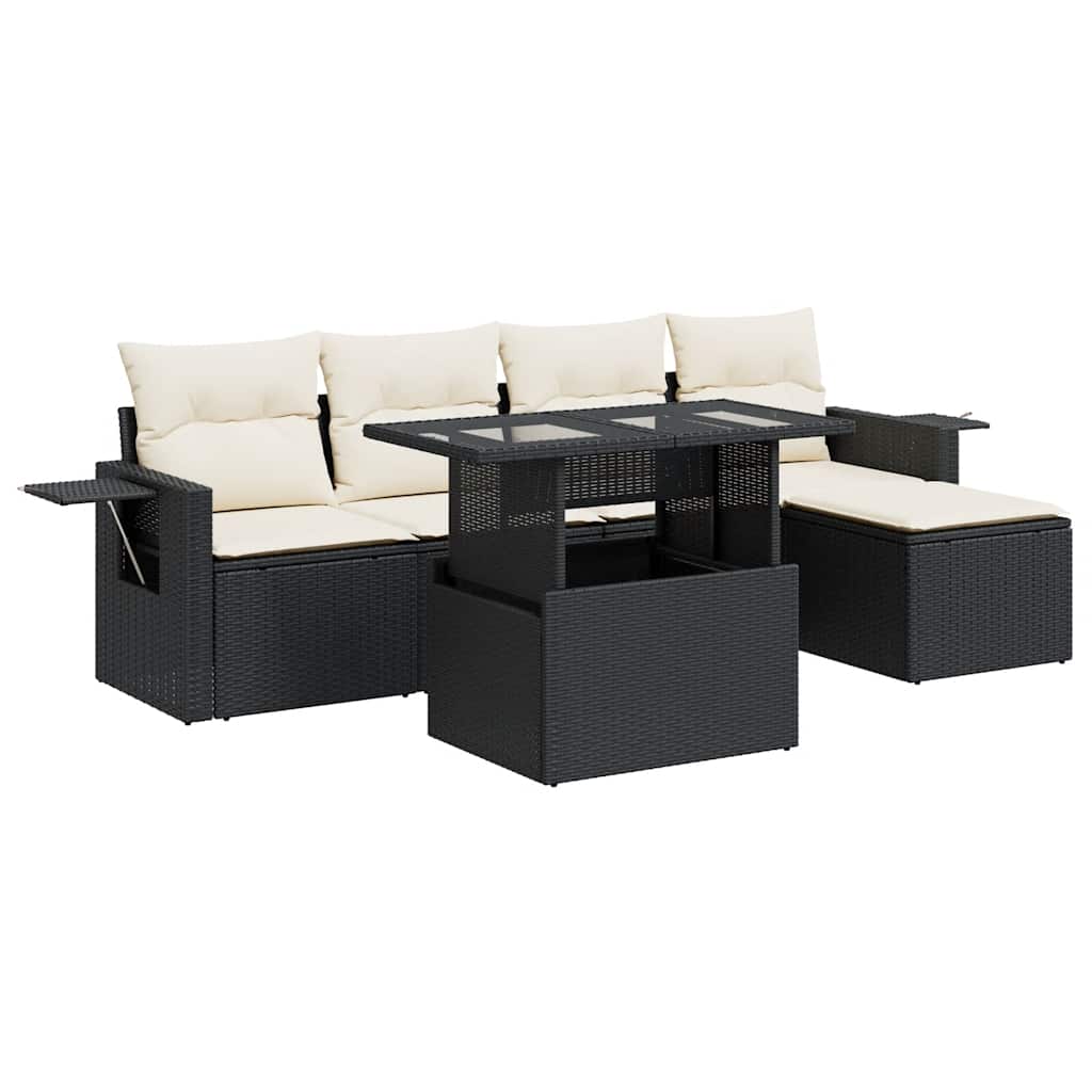 Set mobilier de grădină cu perne, 6 piese, negru, poliratan GartenMobel Dekor