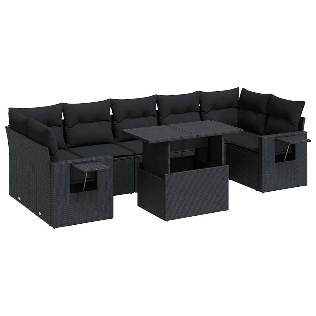 Set mobilier de grădină cu perne, 8 piese, negru, poliratan GartenMobel Dekor