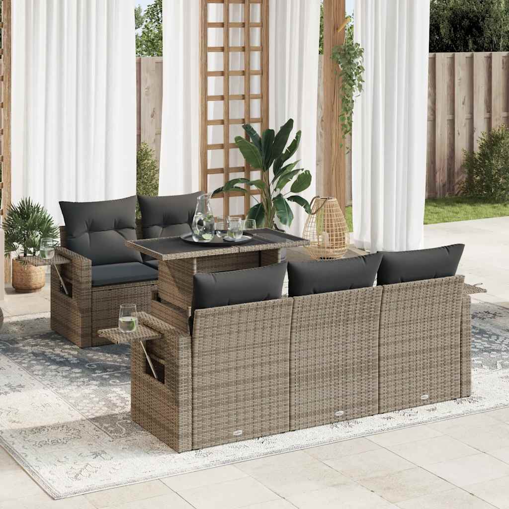 Set mobilier grădină cu perne, 6 piese, gri, poliratan GartenMobel Dekor
