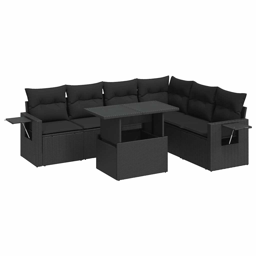Set canapele de grădină cu perne, 7 piese, negru, poliratan GartenMobel Dekor