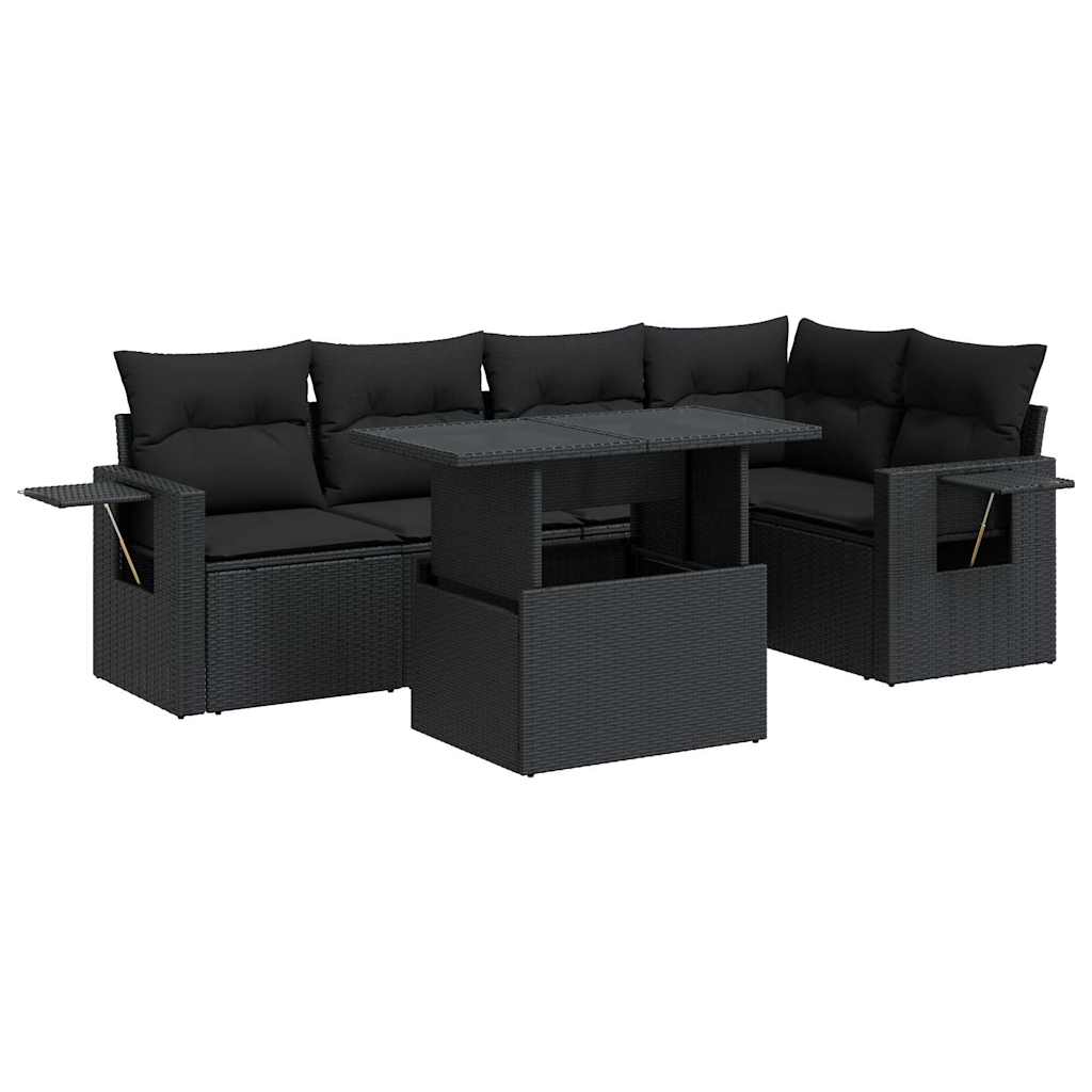 Set mobilier de grădină cu perne, 6 piese, negru, poliratan GartenMobel Dekor