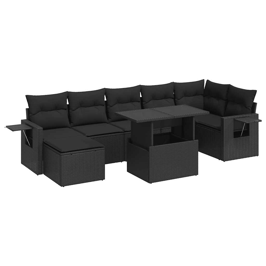 Set mobilier de grădină cu perne, 8 piese, negru, poliratan GartenMobel Dekor