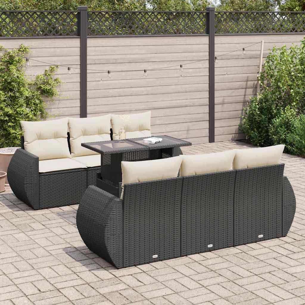 Set canapele de grădină cu perne, 7 piese, negru, poliratan GartenMobel Dekor